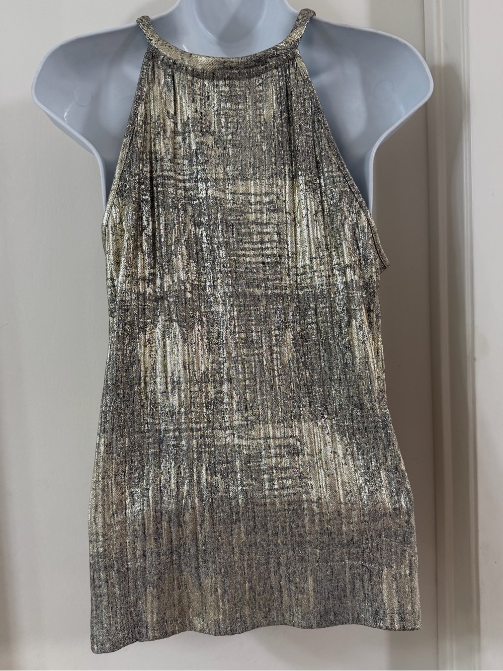 Moulinette Soeurs by Anthropologie Metallic Gold Pleated Halter Tank - Picture 2 of 4